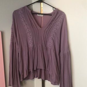 purple bell sleeve flowy blouse top